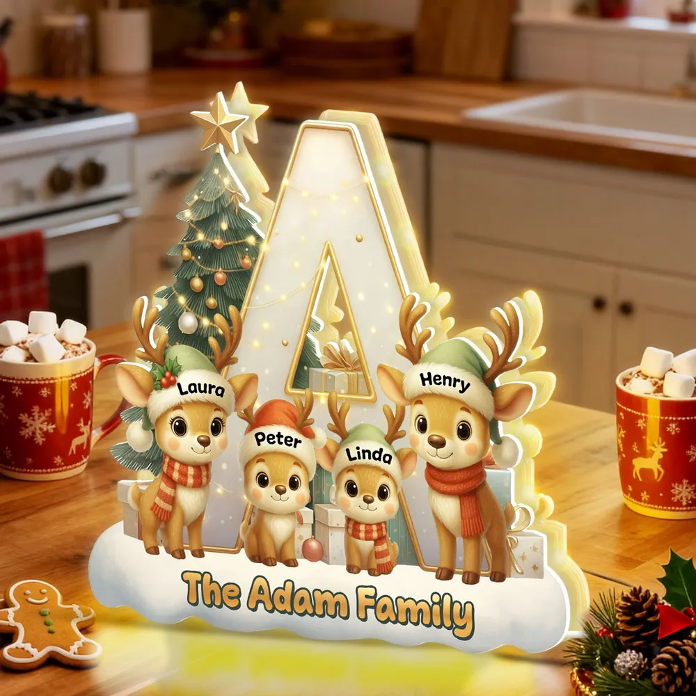 Personalized Acrylic Initial Letter Light Box with Reindeer Family, Cozy Christmas Tree Glow, Festive Home Decor Gift - Image 5