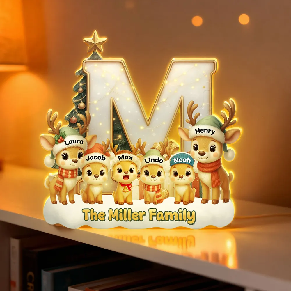 Personalized Acrylic Initial Letter Light Box with Reindeer Family, Cozy Christmas Tree Glow, Festive Home Decor Gift - Image 7