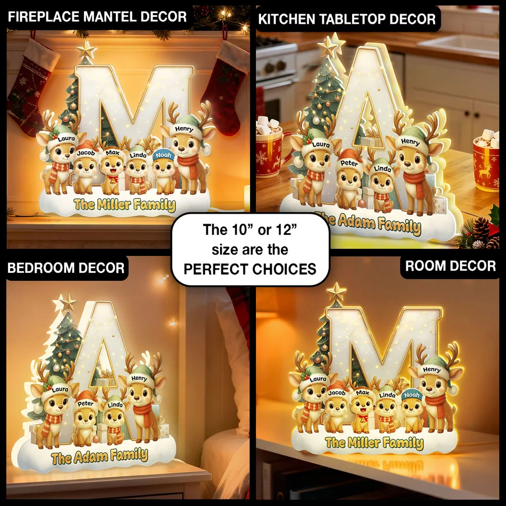 Personalized Acrylic Initial Letter Light Box with Reindeer Family, Cozy Christmas Tree Glow, Festive Home Decor Gift - Image 8