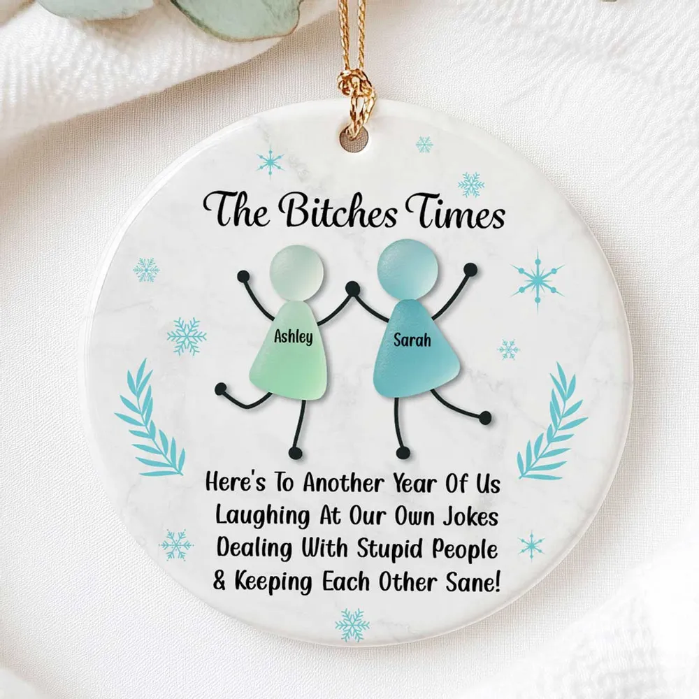 Personalized Sea Glass Best Friends Ornament, Funny Christmas Gift for Women, Custom Names, Snowflake Design, Holiday Keepsake - Image 5
