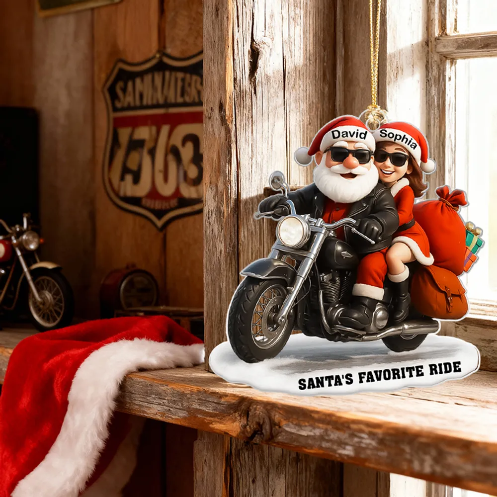 Acrylic Ornament Santa Biker Couple Ride, Christmas Tree Decor, Customizable Keepsake, Unique Gift for Couples - Image 10
