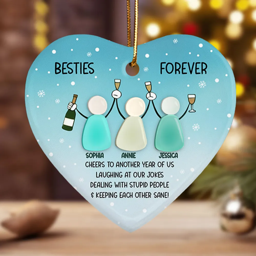 Personalized Besties Heart Ornament – Double-Layer Ceramic & Acrylic Design with Sea-Glass Look, Friendship Holiday Gift - Image 6