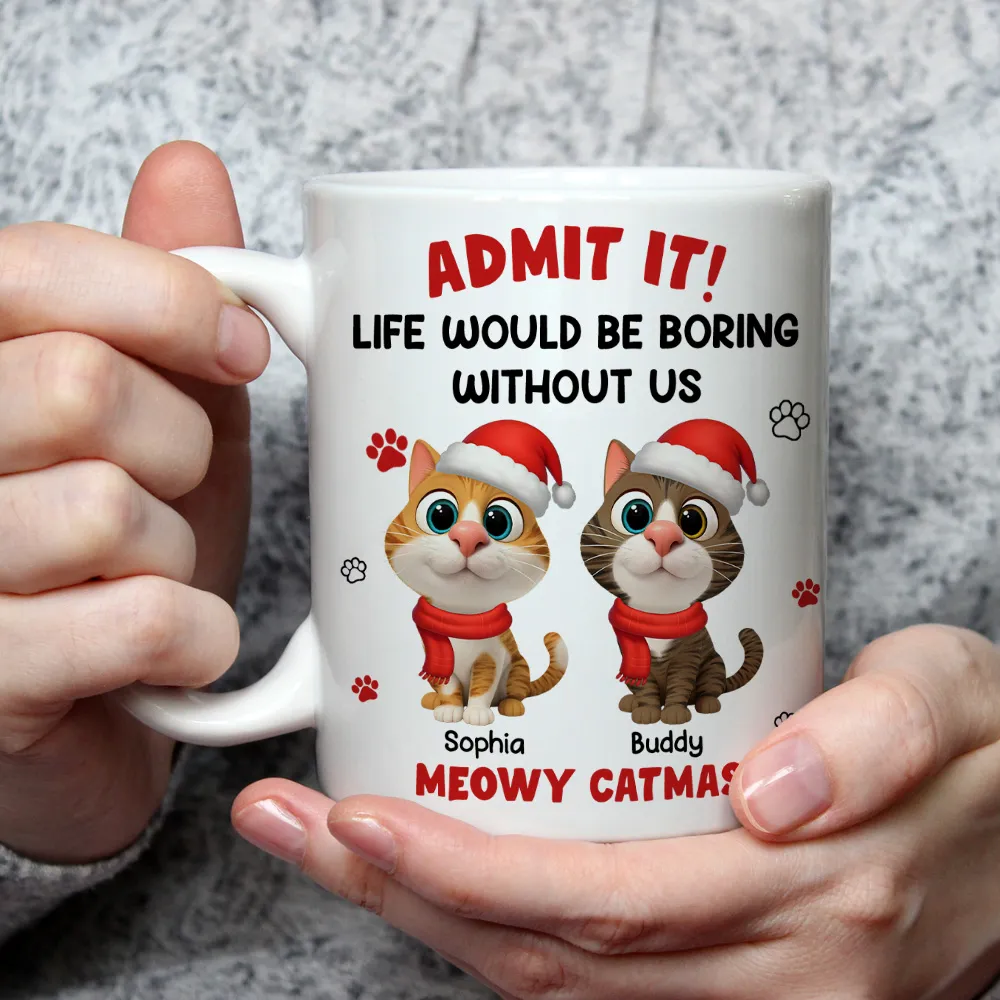 Cartoon Cat Mug, Customizable Festive Design for Christmas, Playful Holiday Cheer, a Unique Gift for Cat Lovers - Image 2