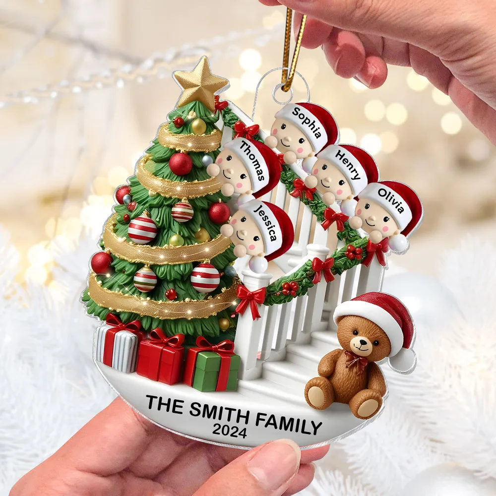 Acrylic Ornament Custom Family Staircase Scene, Santa Hats & Gifts, Cute Festive Decor, a Creative Gift for the Whole Family - Image 2