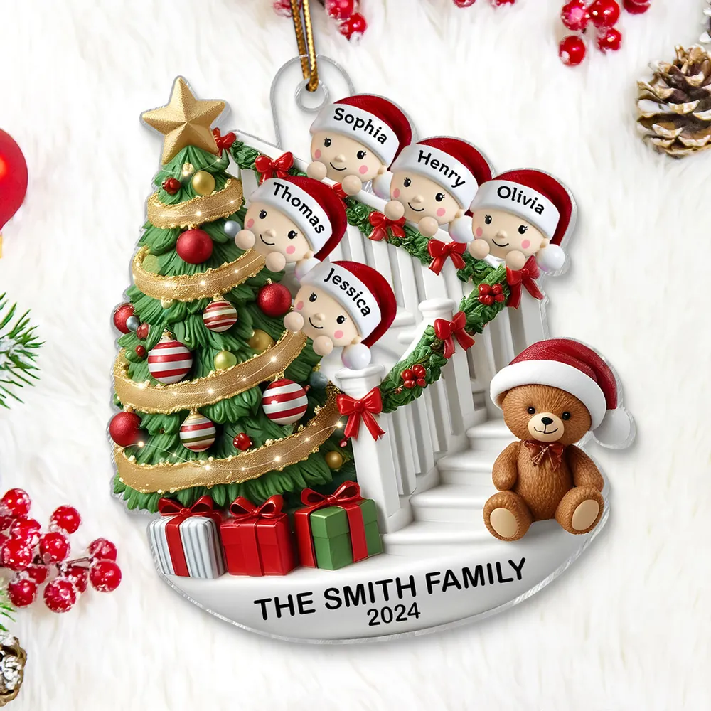 Acrylic Ornament Custom Family Staircase Scene, Santa Hats & Gifts, Cute Festive Decor, a Creative Gift for the Whole Family - Image 3