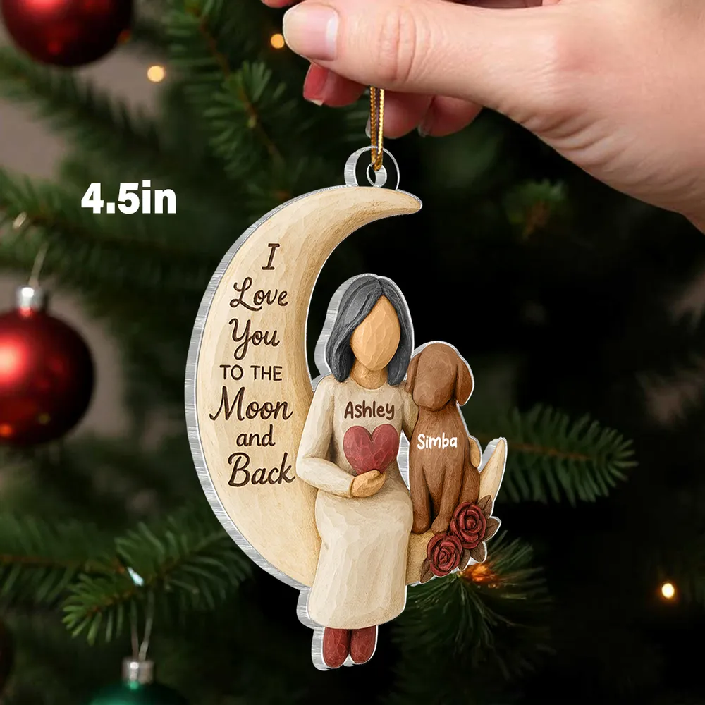Personalized Acrylic Ornament for Dog Mom, Moon & Dog Design, I Love You to the Moon and Back, Unique Gift - Image 2