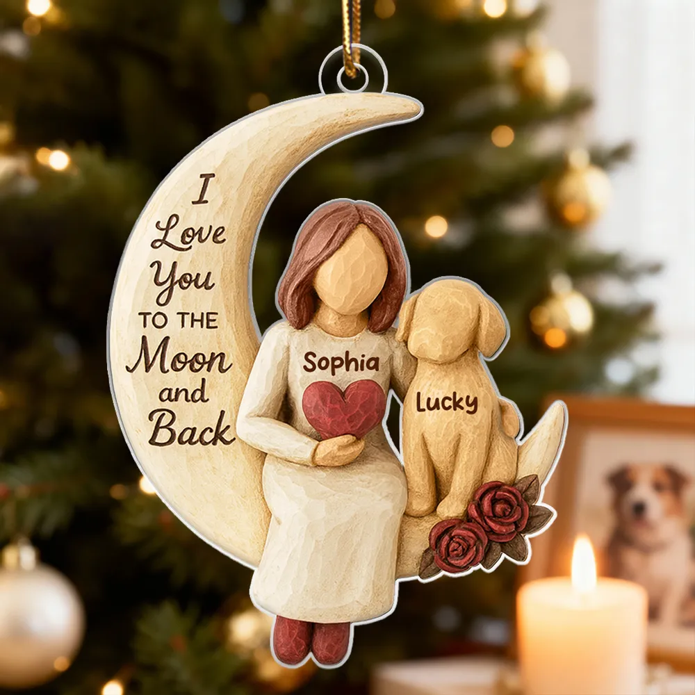 Personalized Acrylic Ornament for Dog Mom, Moon & Dog Design, I Love You to the Moon and Back, Unique Gift - Image 3