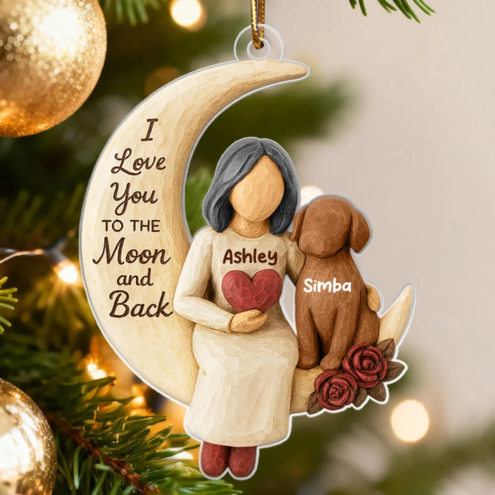 Personalized Acrylic Ornament for Dog Mom, Moon & Dog Design, I Love You to the Moon and Back, Unique Gift - Image 5