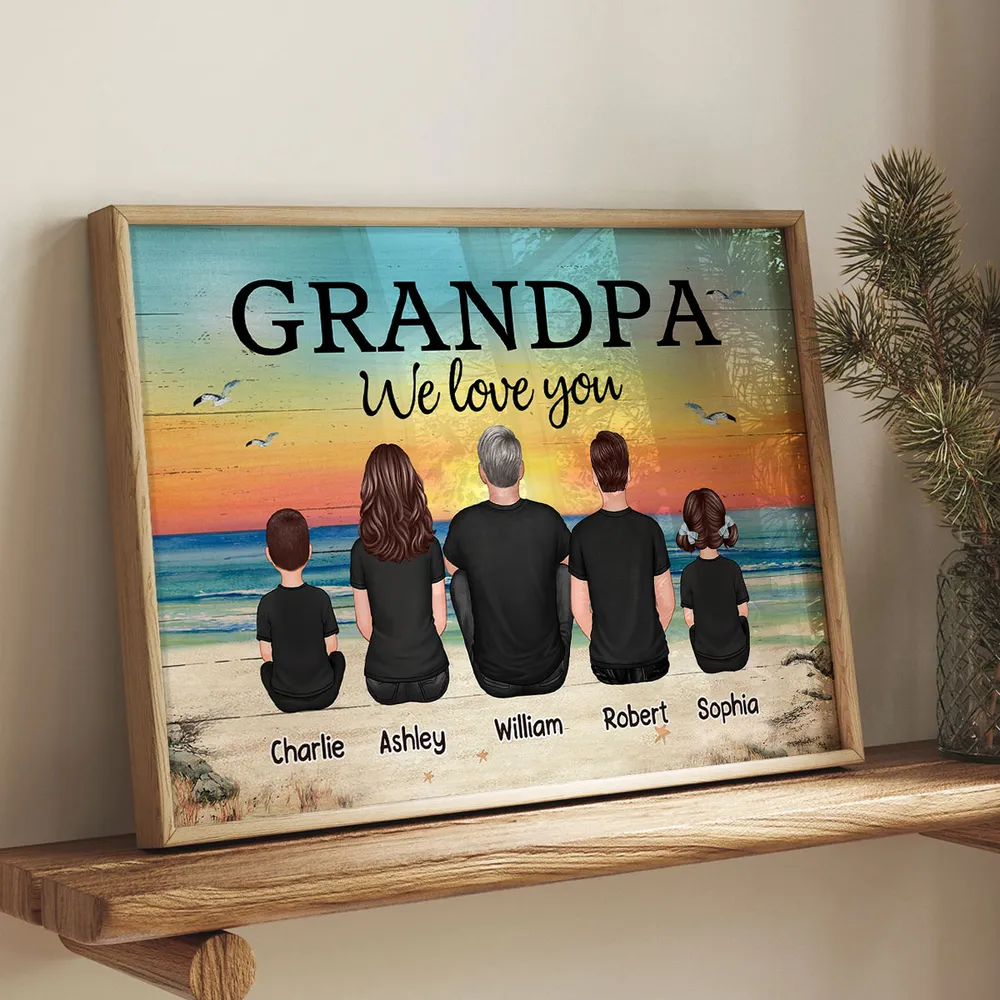 Poster Personalized Grandpa Beach Scene Family Art, You Are Our World, Vintage Style, Unique Gift from Grandkids - Image 11