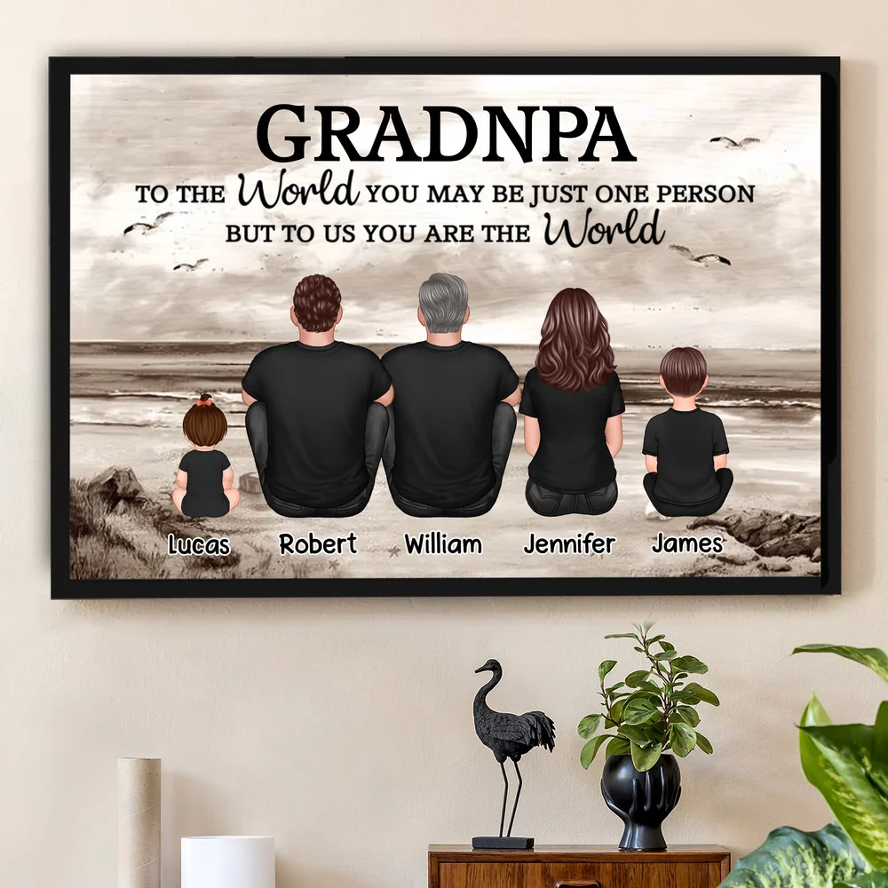 Poster Personalized Grandpa Beach Scene Family Art, You Are Our World, Vintage Style, Unique Gift from Grandkids - Image 2