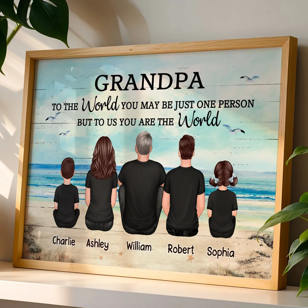 Poster Personalized Grandpa Beach Scene Family Art, You Are Our World, Vintage Style, Unique Gift from Grandkids - Image 4