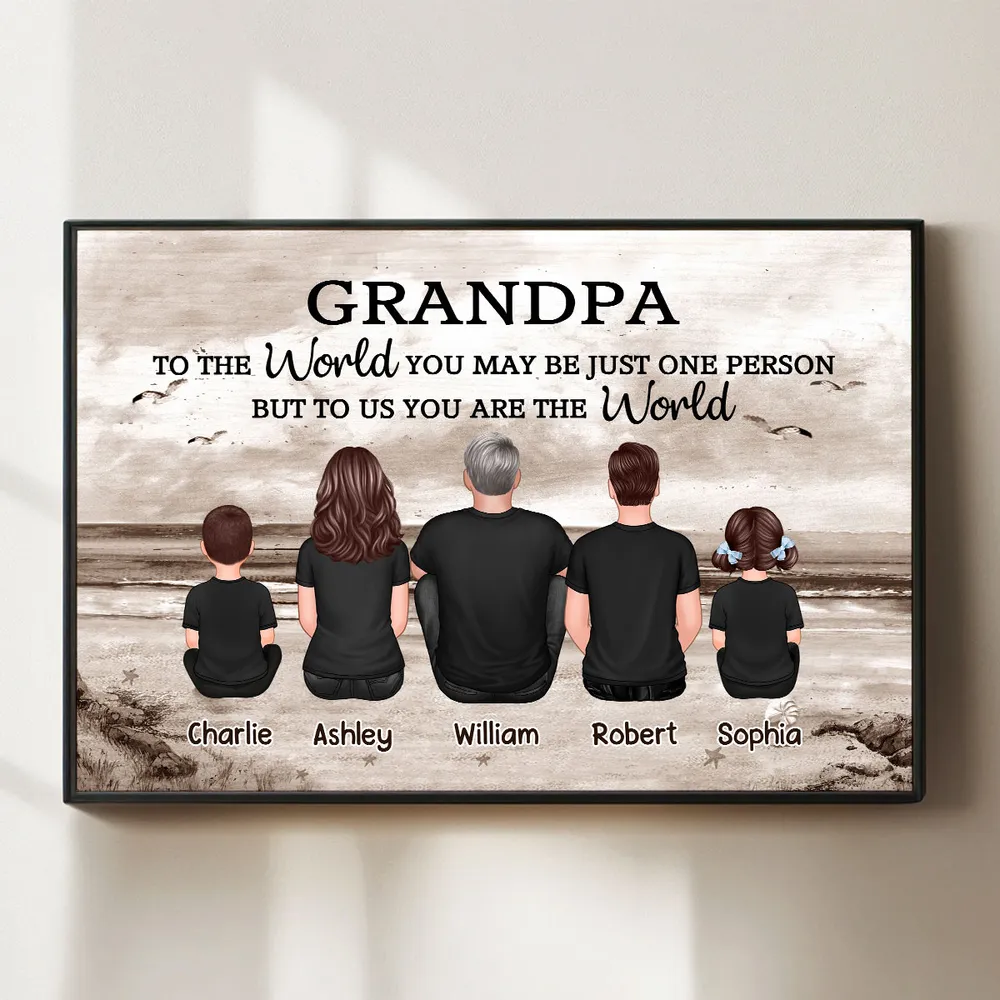 Poster Personalized Grandpa Beach Scene Family Art, You Are Our World, Vintage Style, Unique Gift from Grandkids - Image 8
