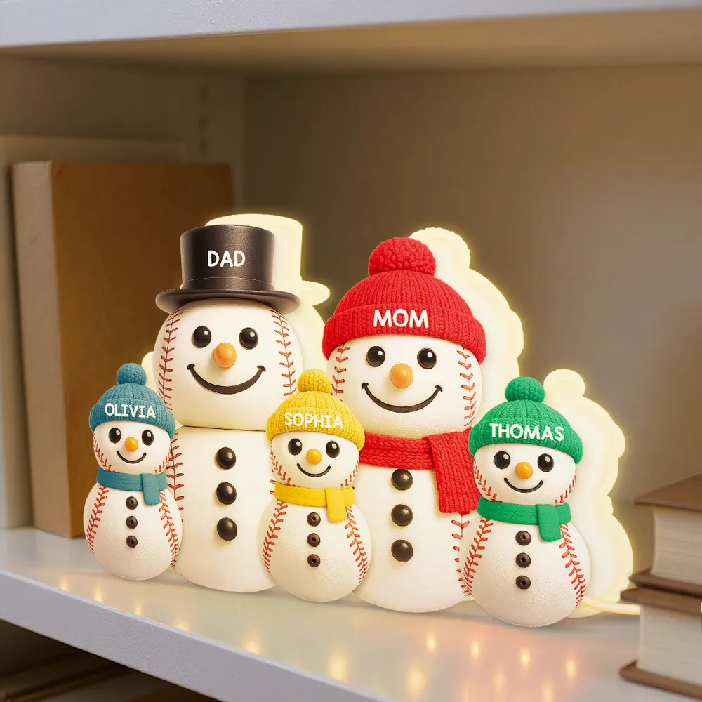 Baseball Snowman Family Acrylic Light Box, Personalized Design, Christmas Decor, Warm Glow, Unique Gift for Family - Image 5