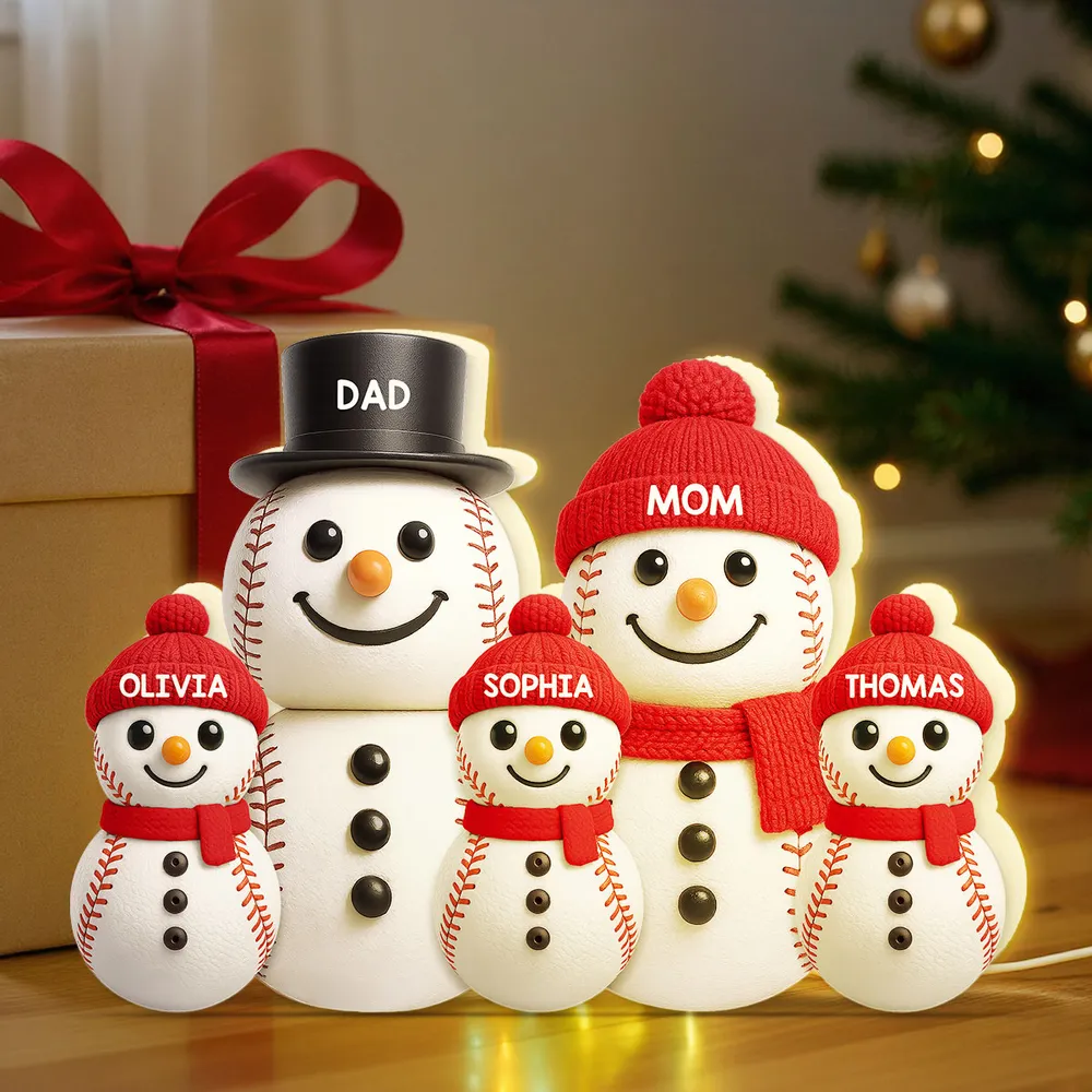 Baseball Snowman Family Acrylic Light Box, Personalized Design, Christmas Decor, Warm Glow, Unique Gift for Family - Image 6