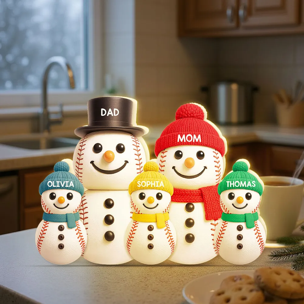 Baseball Snowman Family Acrylic Light Box, Personalized Design, Christmas Decor, Warm Glow, Unique Gift for Family - Image 7