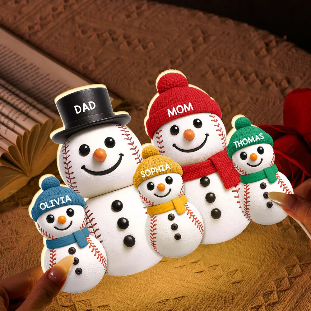 Baseball Snowman Family Acrylic Light Box, Personalized Design, Christmas Decor, Warm Glow, Unique Gift for Family - Image 9