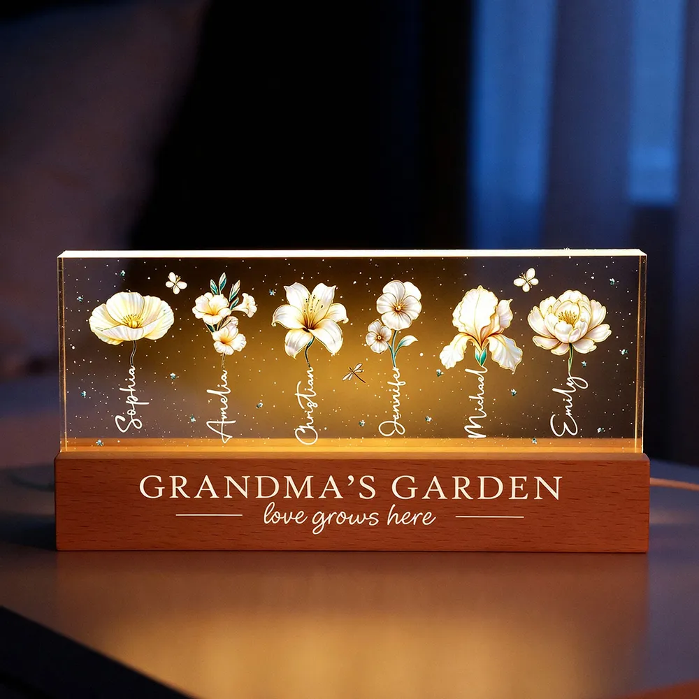 Grandma's Garden Block LED Light Plaque with Birth Month Flowers, Warm Glow Decor, Personalized Unique Gift for Grandma - Image 10