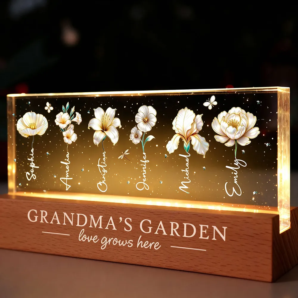 Grandma's Garden Block LED Light Plaque with Birth Month Flowers, Warm Glow Decor, Personalized Unique Gift for Grandma - Image 11