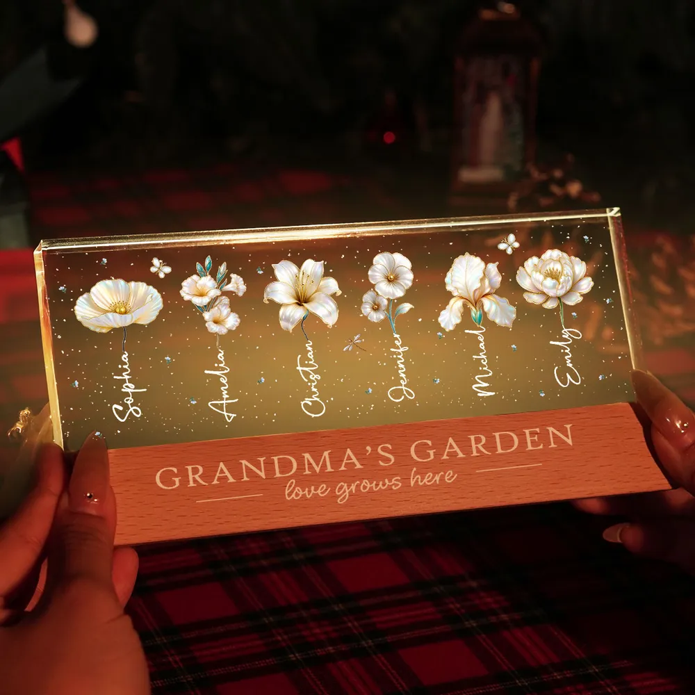 Grandma's Garden Block LED Light Plaque with Birth Month Flowers, Warm Glow Decor, Personalized Unique Gift for Grandma - Image 3