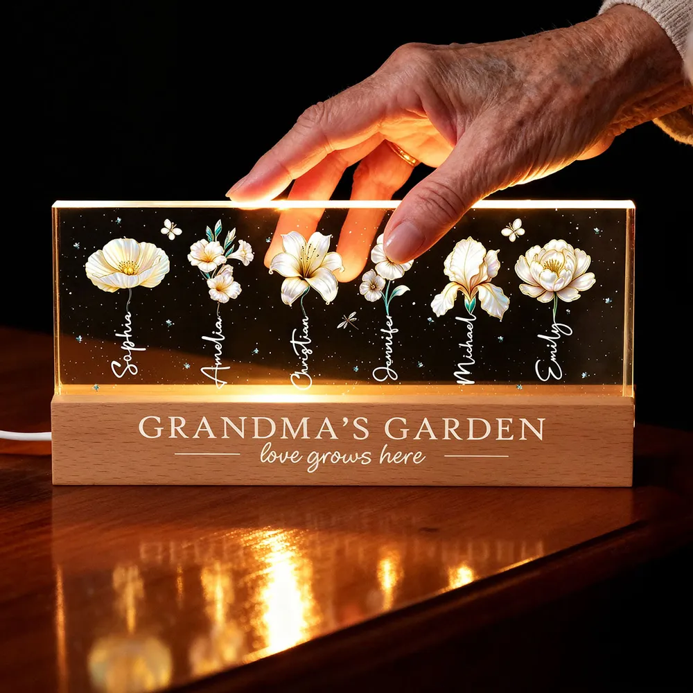 Grandma's Garden Block LED Light Plaque with Birth Month Flowers, Warm Glow Decor, Personalized Unique Gift for Grandma - Image 5