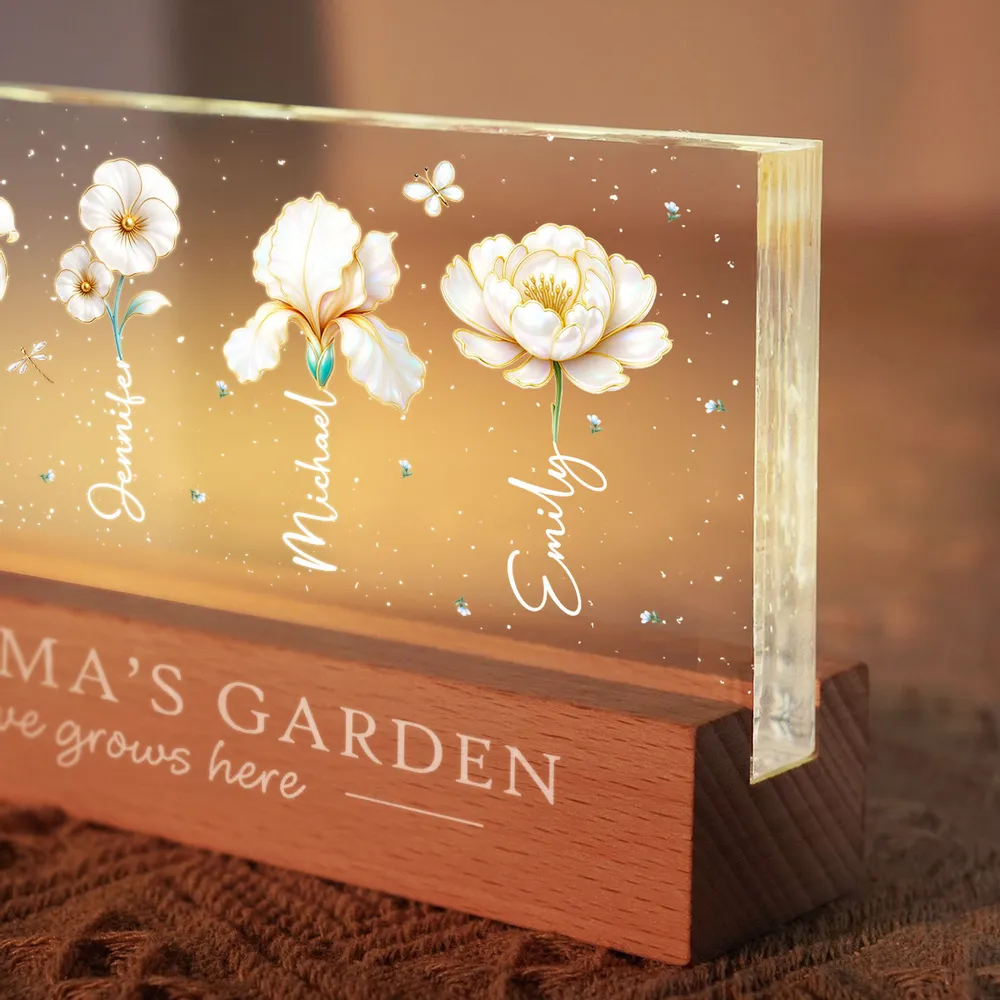 Grandma's Garden Block LED Light Plaque with Birth Month Flowers, Warm Glow Decor, Personalized Unique Gift for Grandma - Image 6