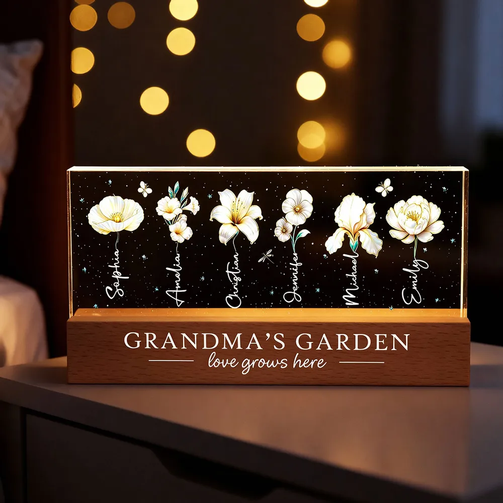 Grandma's Garden Block LED Light Plaque with Birth Month Flowers, Warm Glow Decor, Personalized Unique Gift for Grandma - Image 8