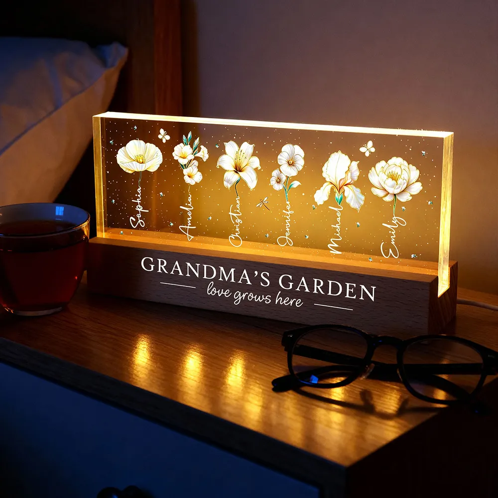 Grandma's Garden Block LED Light Plaque with Birth Month Flowers, Warm Glow Decor, Personalized Unique Gift for Grandma - Image 9