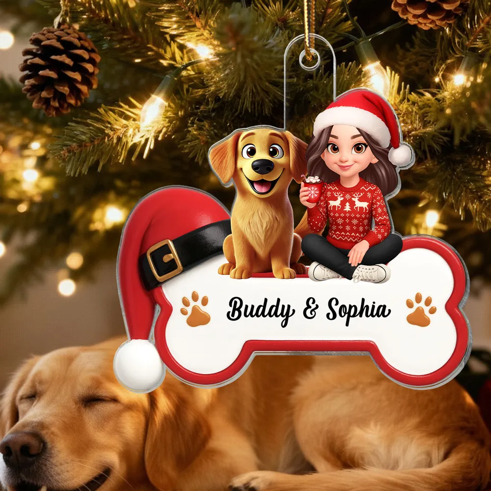 Acrylic Ornament - Personalized Girl with Dog Bone Design for Christmas Tree, unique gift for Dog Lovers - Image 6