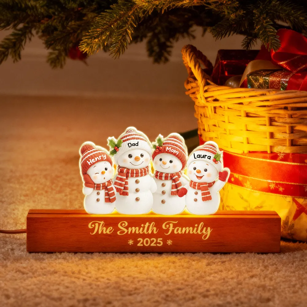 Snowman Grandkids Acrylic Block LED Plaque - Cozy Christmas Glow, a unique gift for Grandparents - Image 3