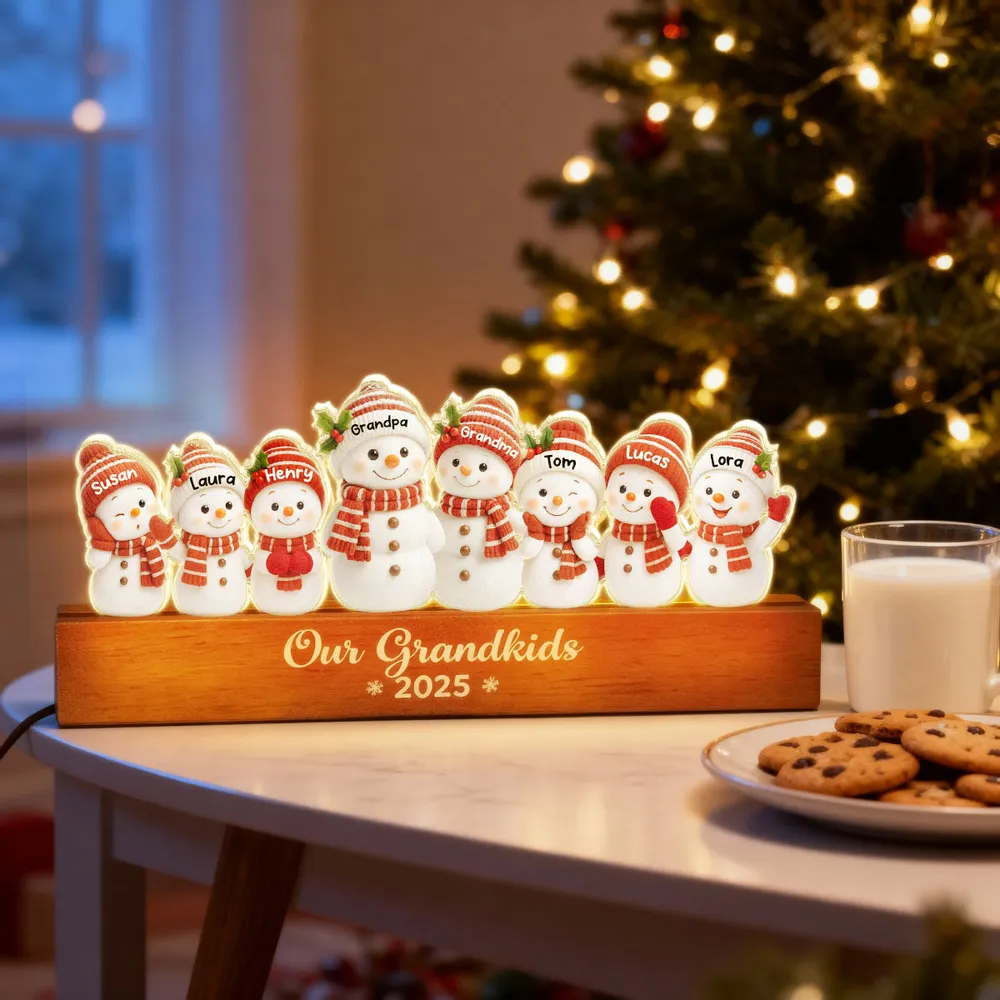Snowman Grandkids Acrylic Block LED Plaque - Cozy Christmas Glow, a unique gift for Grandparents - Image 5