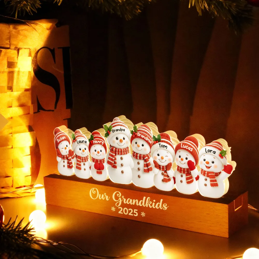 Snowman Grandkids Acrylic Block LED Plaque - Cozy Christmas Glow, a unique gift for Grandparents - Image 6