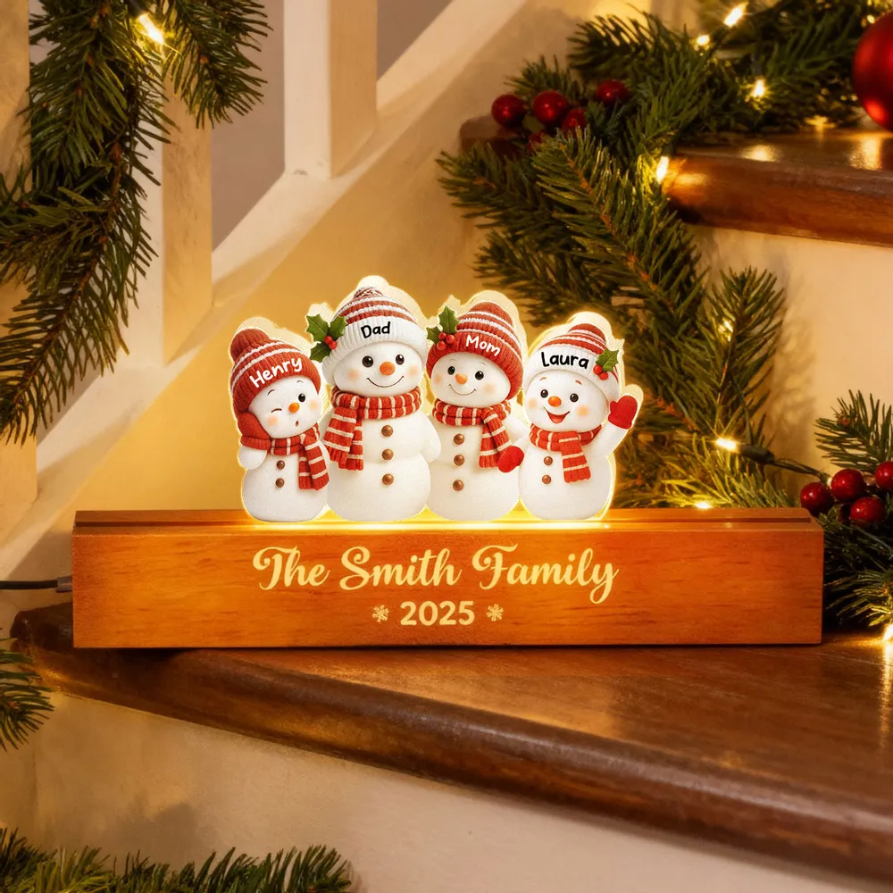Snowman Grandkids Acrylic Block LED Plaque - Cozy Christmas Glow, a unique gift for Grandparents - Image 8