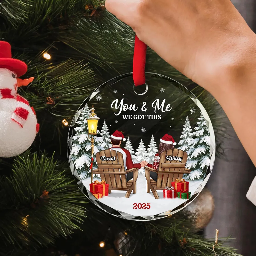 Crystal Ornament - Couple in Snowy Winter Landscape, 'You & Me' - Cozy Christmas Tree Decor, Unique Gift for Couples - Image 3