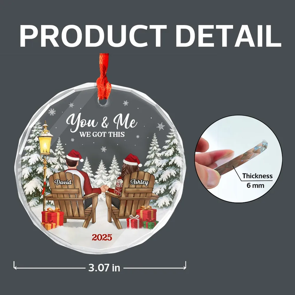 Crystal Ornament - Couple in Snowy Winter Landscape, 'You & Me' - Cozy Christmas Tree Decor, Unique Gift for Couples - Image 4