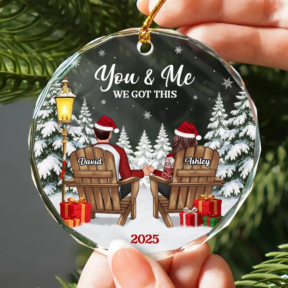 Crystal Ornament - Couple in Snowy Winter Landscape, 'You & Me' - Cozy Christmas Tree Decor, Unique Gift for Couples - Image 6
