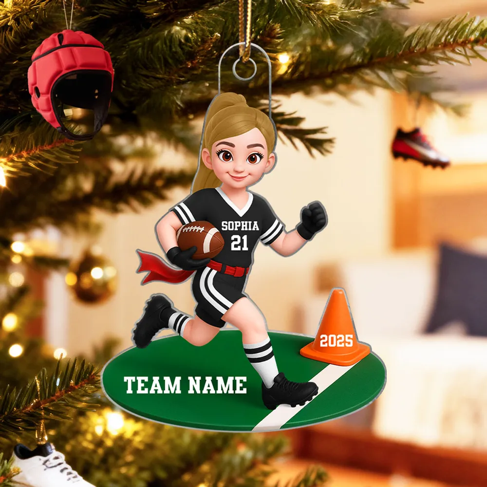 Acrylic Ornament Personalized Flag Football Kid Running on Field, Unique Christmas Tree Gift for Son - Image 6