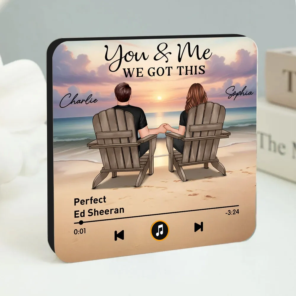Acrylic Music Magnet, You & Me Beach Sunset Couple Back View, Custom Favorite Song Display, Unique Gift for Couples - Image 2