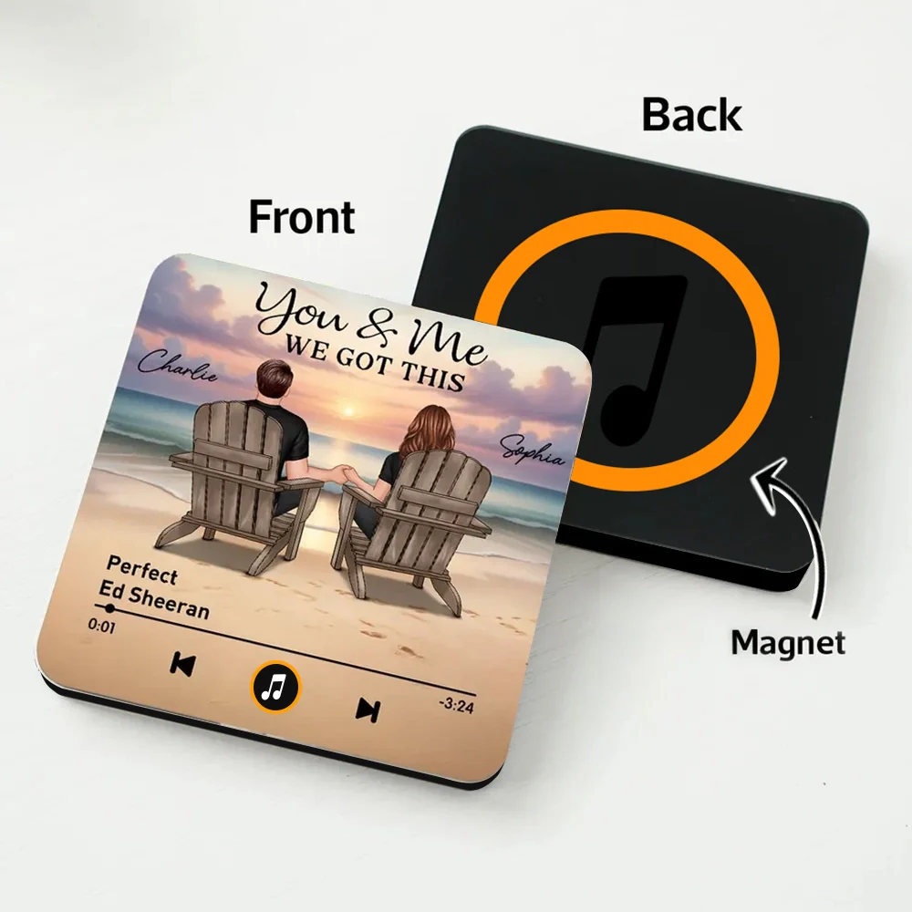 Acrylic Music Magnet, You & Me Beach Sunset Couple Back View, Custom Favorite Song Display, Unique Gift for Couples - Image 4