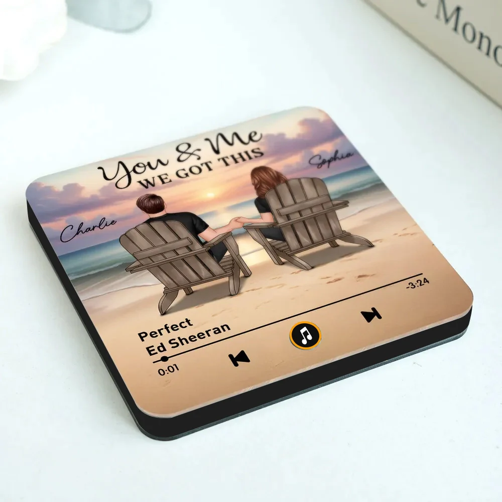 Acrylic Music Magnet, You & Me Beach Sunset Couple Back View, Custom Favorite Song Display, Unique Gift for Couples - Image 6
