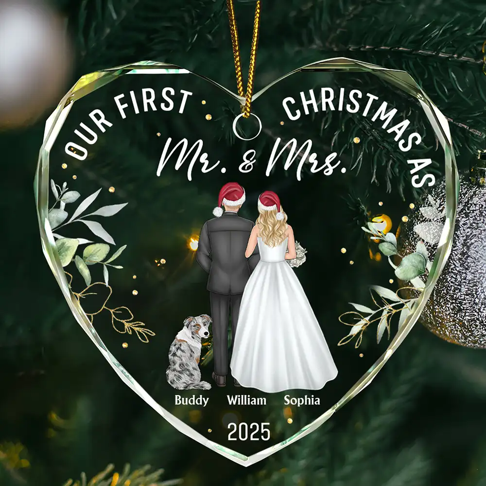 Crystal Heart Ornament for Couples - Elegant Glass Heart, Personalized Mr & Mrs First Christmas, Creative Wedding Gift - Image 5
