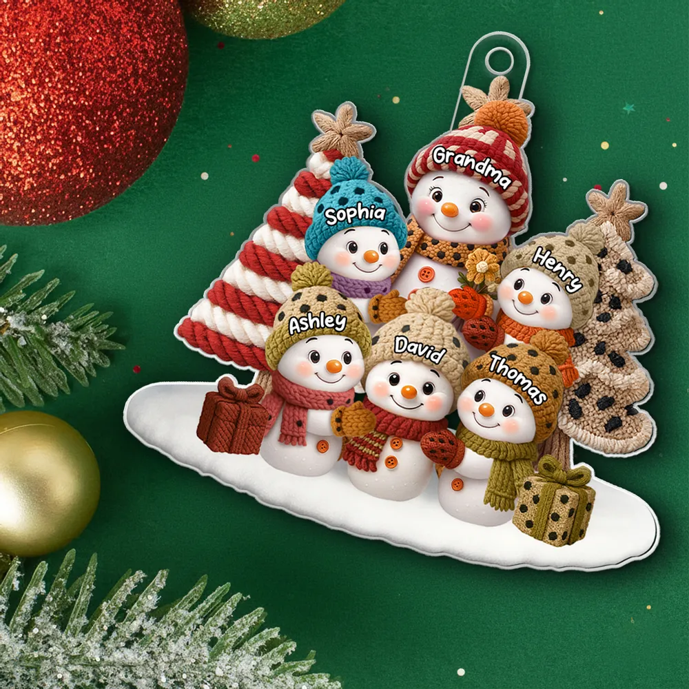 Acrylic Ornament Snowman Grandma & Grandkids, Embroidered-Effect Christmas Tree Decor, Unique Gift for Grandma - Image 2