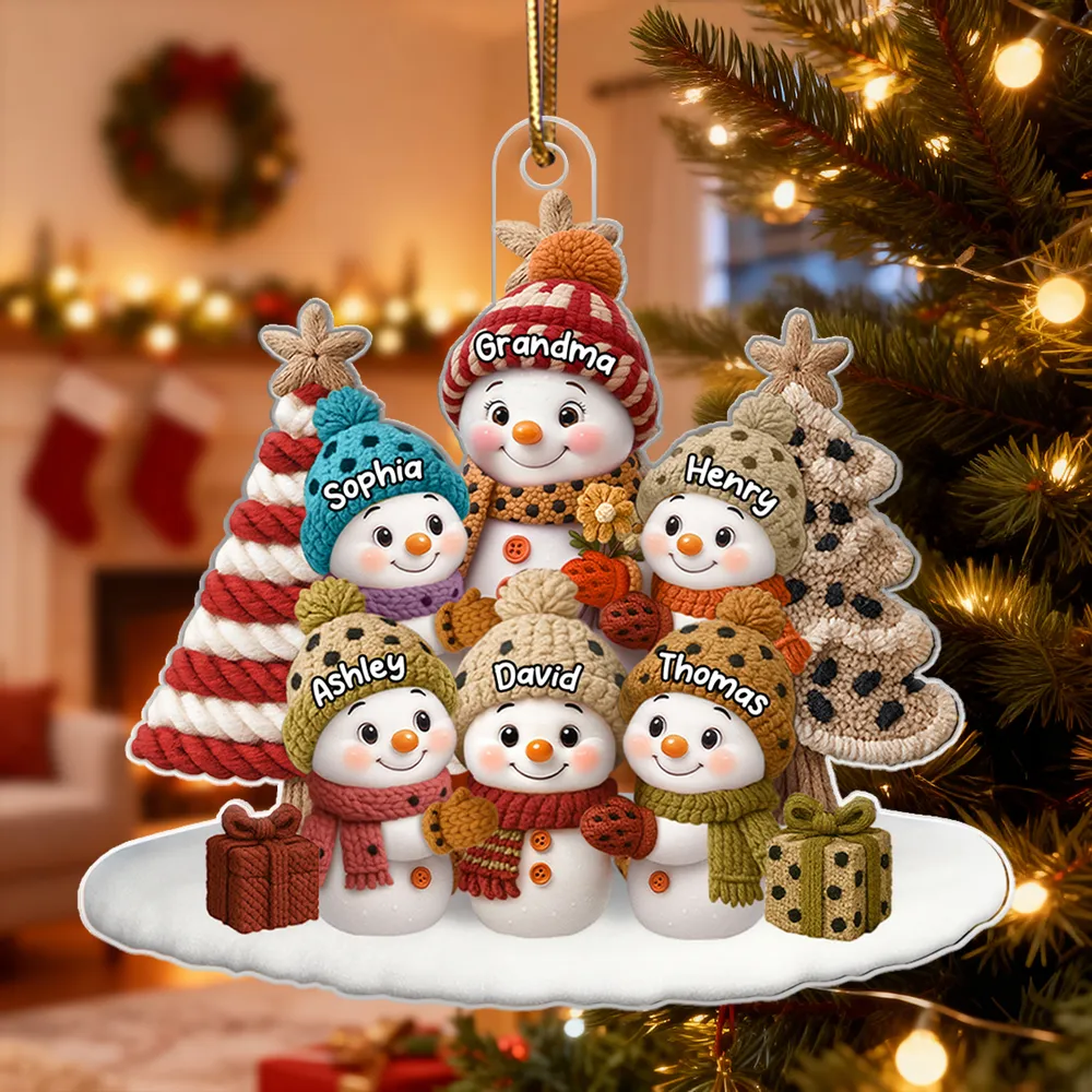 Acrylic Ornament Snowman Grandma & Grandkids, Embroidered-Effect Christmas Tree Decor, Unique Gift for Grandma - Image 3