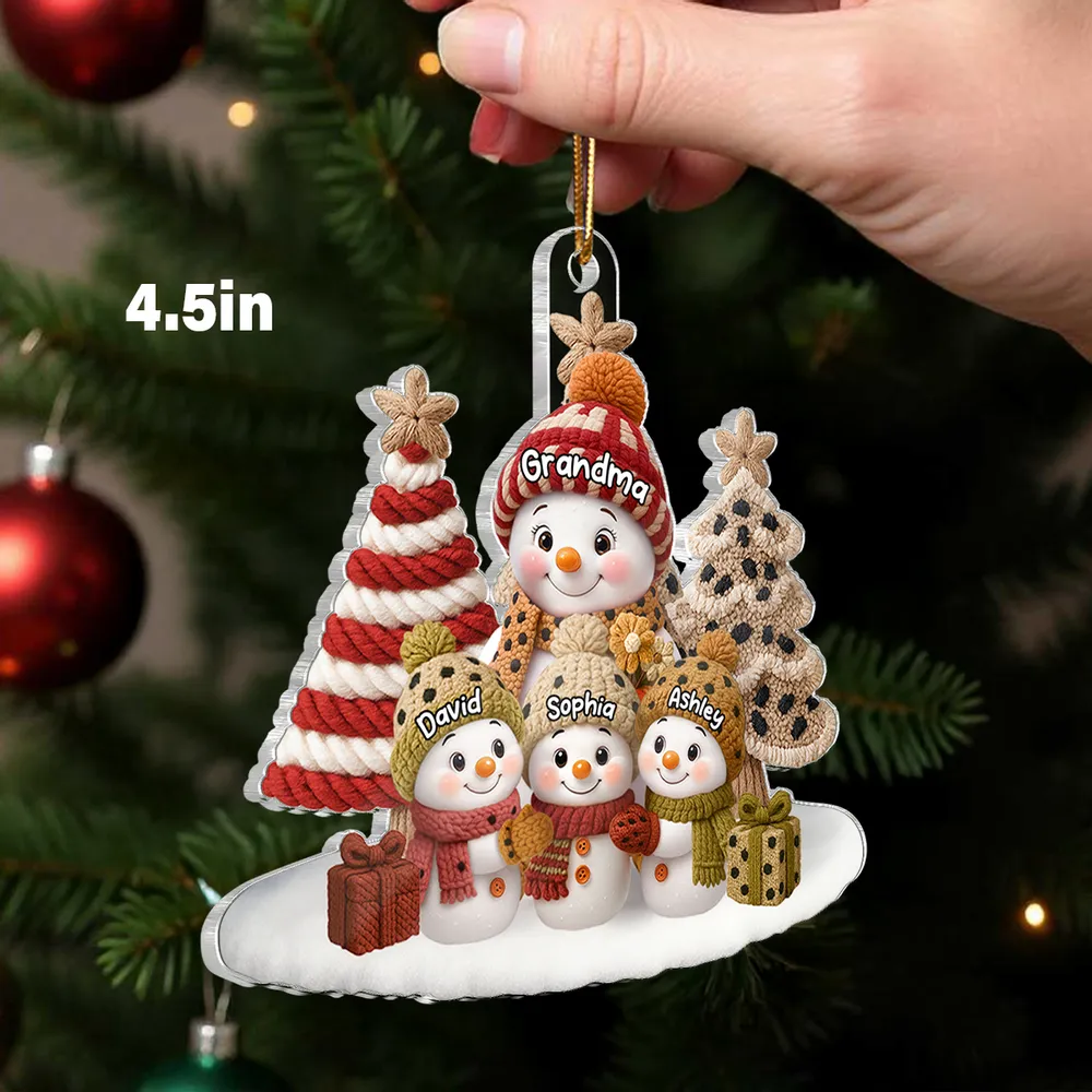 Acrylic Ornament Snowman Grandma & Grandkids, Embroidered-Effect Christmas Tree Decor, Unique Gift for Grandma - Image 5