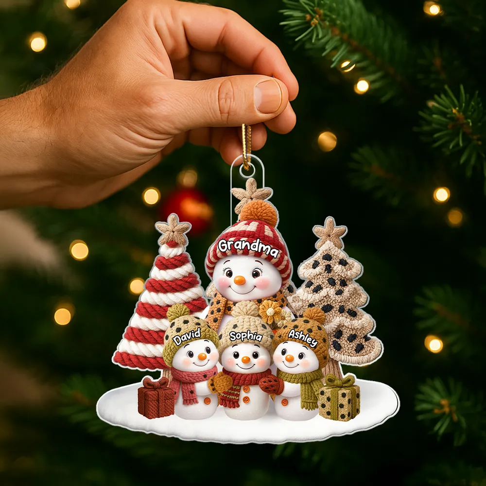 Acrylic Ornament Snowman Grandma & Grandkids, Embroidered-Effect Christmas Tree Decor, Unique Gift for Grandma - Image 7