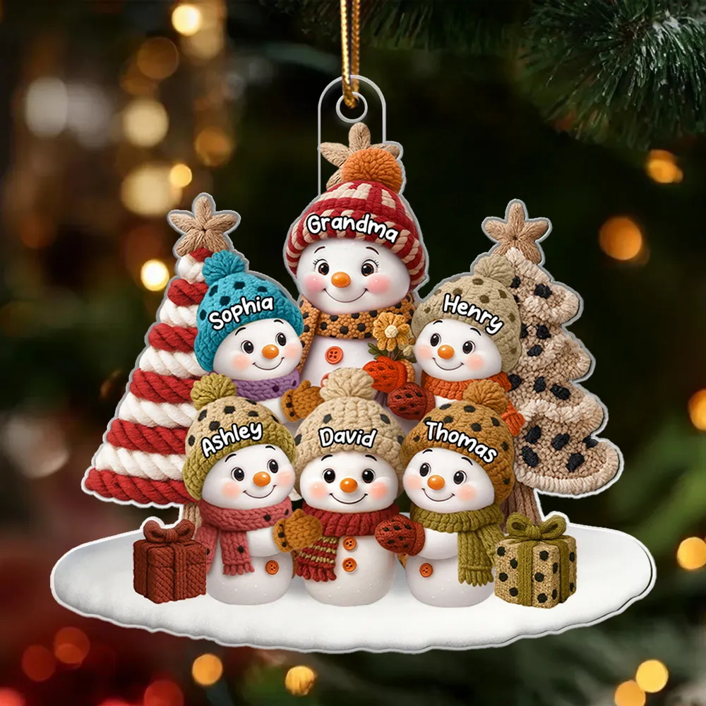 Acrylic Ornament Snowman Grandma & Grandkids, Embroidered-Effect Christmas Tree Decor, Unique Gift for Grandma - Image 8