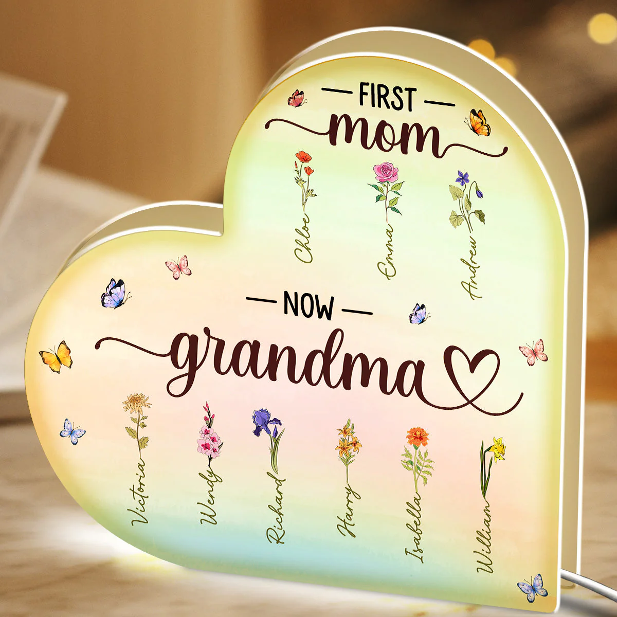 Acrylic Light Box Heart-Shaped, Custom Design, Bedroom Lamp, Warm Glow, Unique Gift for Mom & Grandma - Image 2