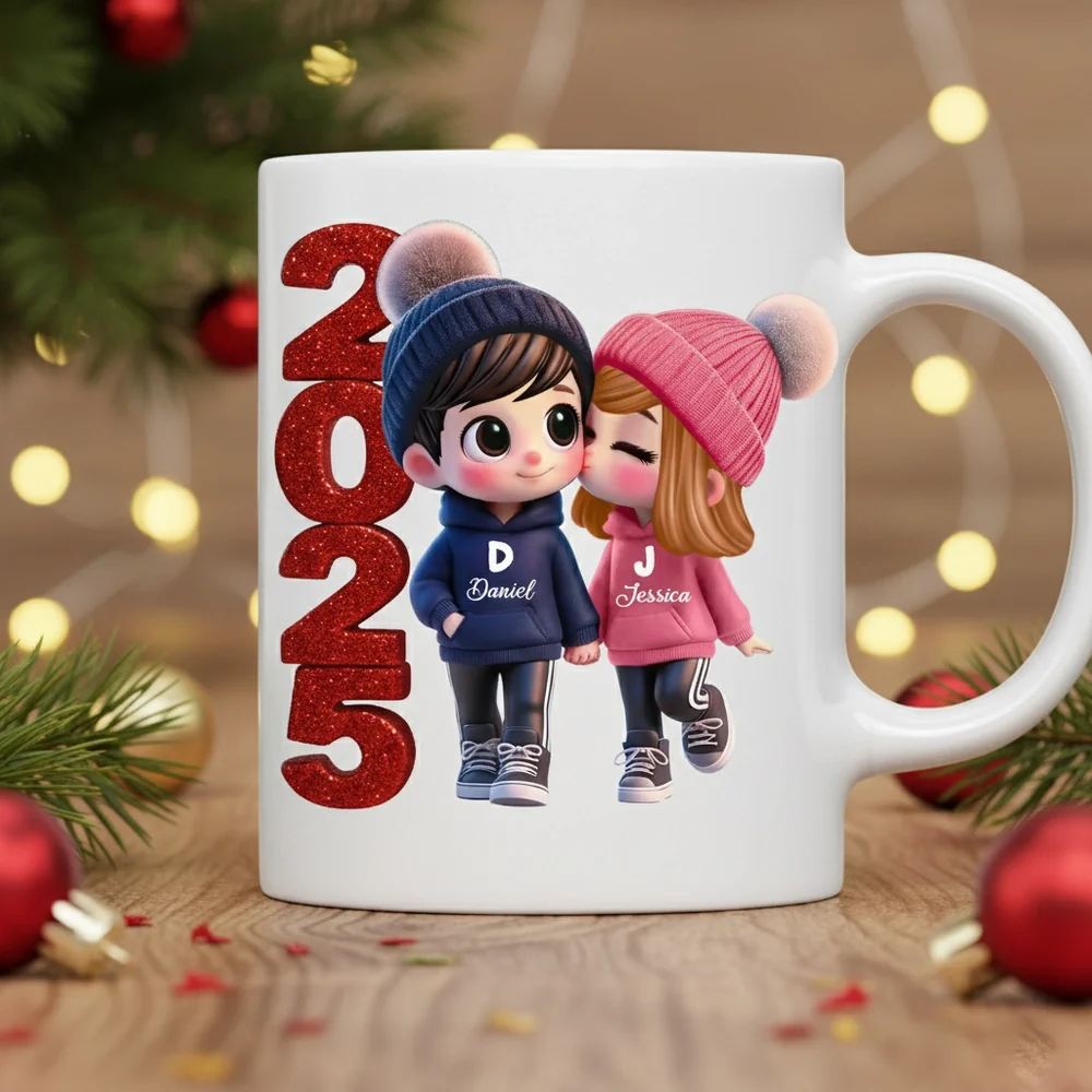 Acrylic Ornament - Cute Couple Kiss, winter hats, Christmas tree decor, romantic keepsake, unique gift for couples - Image 7