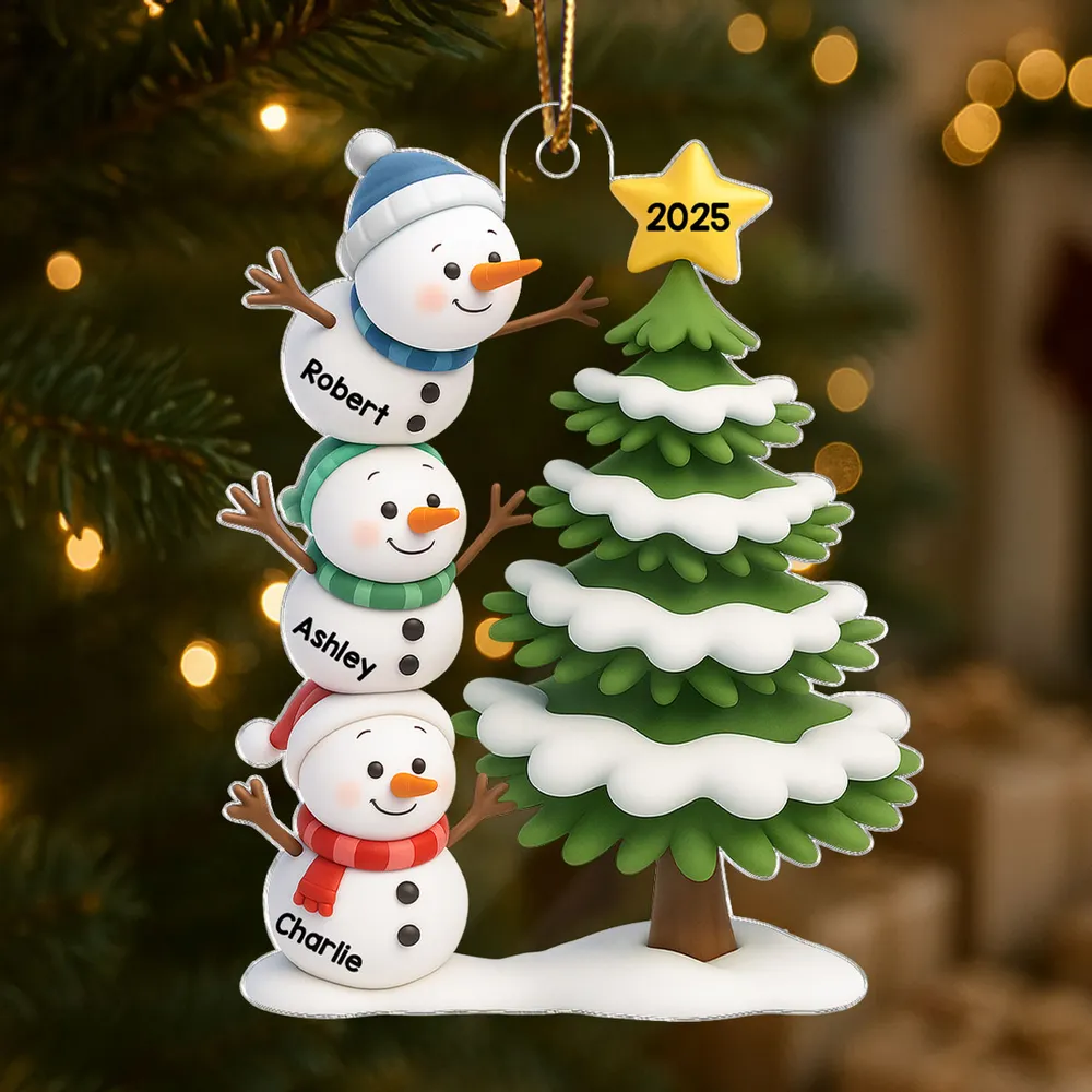 Snowman Family Acrylic Ornament, Customizable, Christmas Tree Scene, Layered Look, Unique Gift for Family & Kids - Image 2