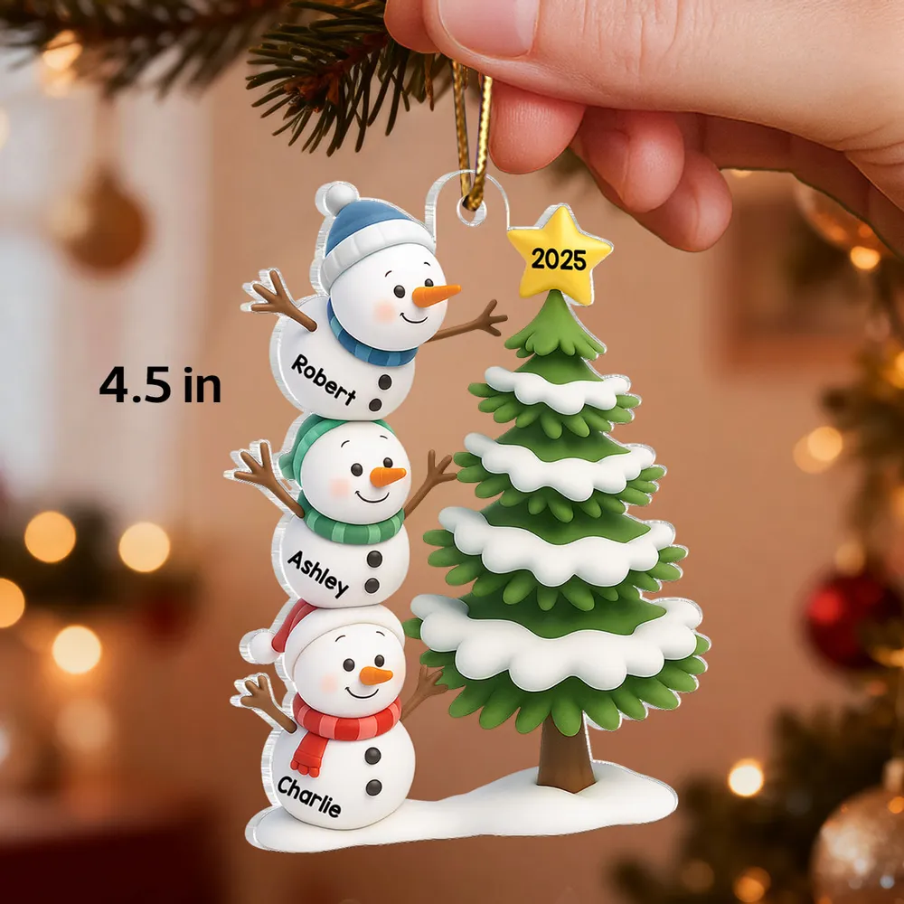 Snowman Family Acrylic Ornament, Customizable, Christmas Tree Scene, Layered Look, Unique Gift for Family & Kids - Image 3