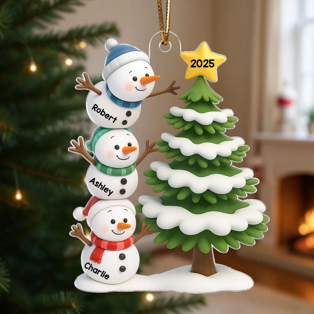 Snowman Family Acrylic Ornament, Customizable, Christmas Tree Scene, Layered Look, Unique Gift for Family & Kids - Image 5